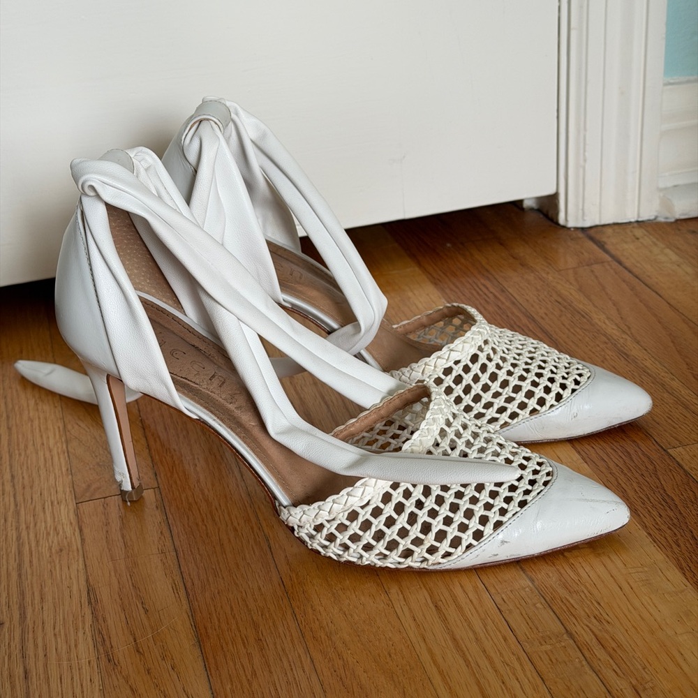 Free People White Heels with Woven Detail